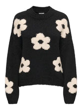 JDY Kilian Flowers Pullover Knit - Black and Ecru Flower